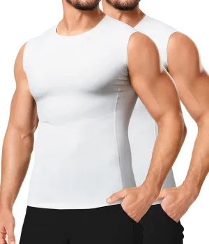 TAILONG 2 Pack Compression Shirt Men - Athletic Base Layer Sleeveless Workout Tank Top Slimming Undershirt