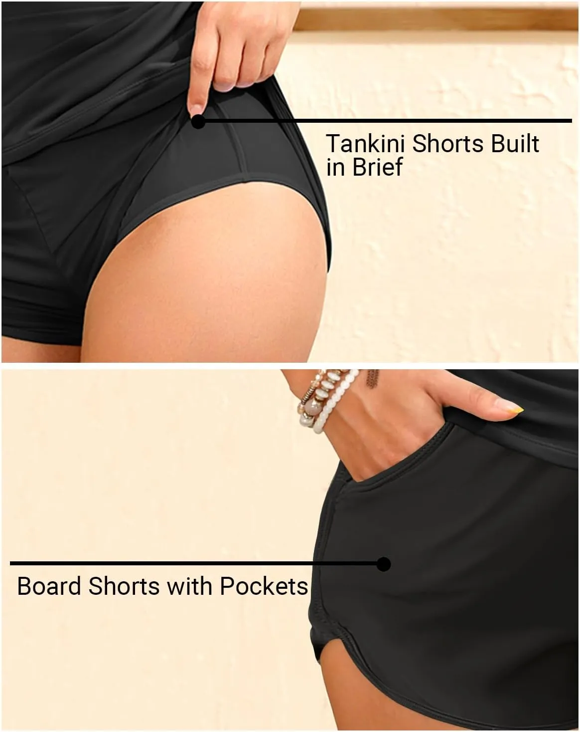 Tankini Swimsuits with Shorts - Two Piece Swimsuits Tummy Control Bathing Suits with Pockets