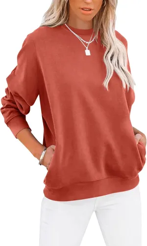 TICTICMIMI Women's Casual Long Sleeve Color Block/Solid Tops Crewneck Sweatshirts Cute Loose Fit Pullover with Pockets