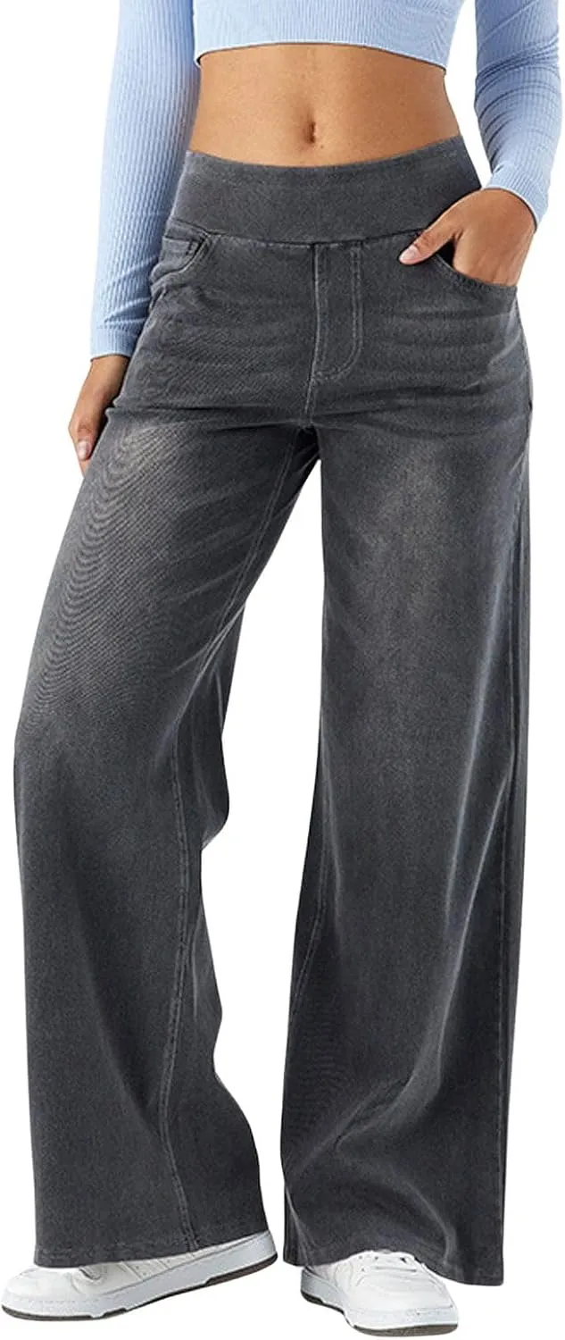 utcoco Straight Leg Jeans for Women 2025 Loose Y2K High Waist Wide Leg Macroelastic Denim Pants Trousers