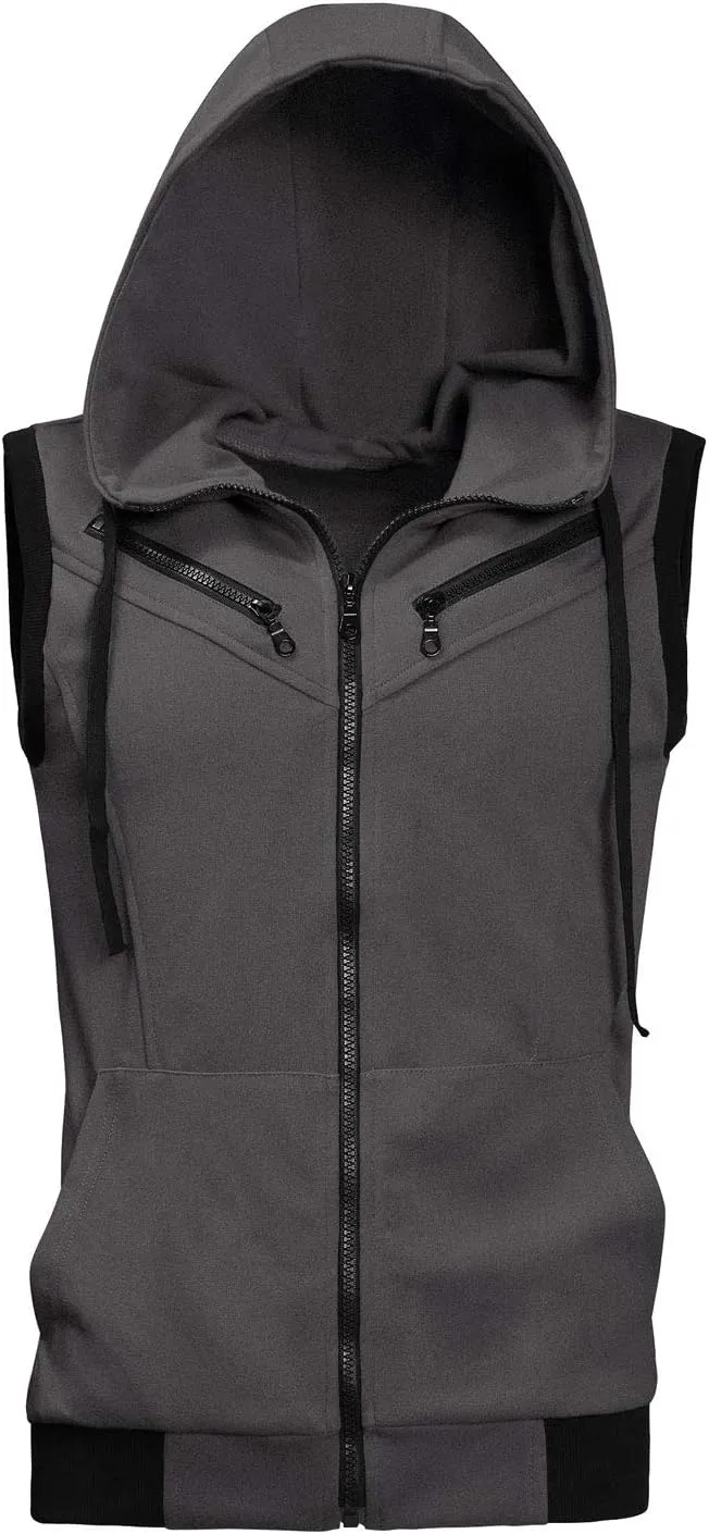 uxcell Men's Sleeveless Slim Fit Hoodie Vest Zipper Drawstring Gilet Jacket with Pockets