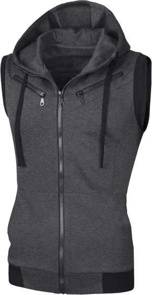 uxcell Men's Sleeveless Slim Fit Hoodie Vest Zipper Drawstring Gilet Jacket with Pockets