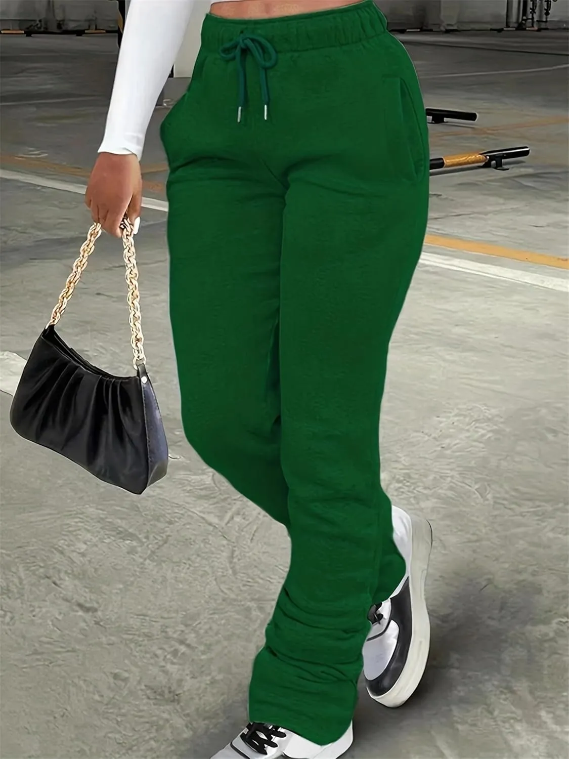 Winter High Waisted Sweatpants for Women Casual Baggy Drawstring Jogger Sweat Pants Workout Pile Pants with Pockets