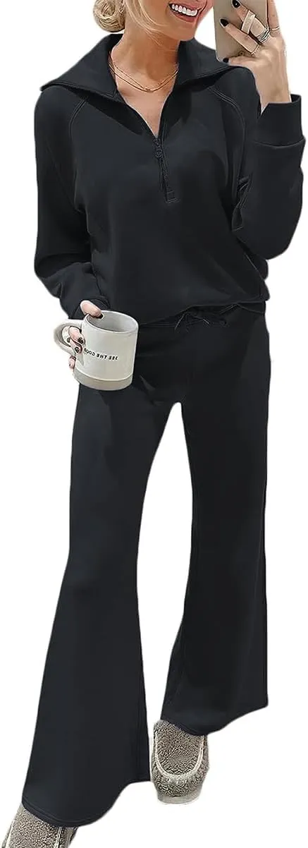 Women 2 Piece Outfits Sweatsuit Set Oversized Half Zip Sweatshirt Wide Leg Sweatpant Lounge Matching Set Tracksuit
