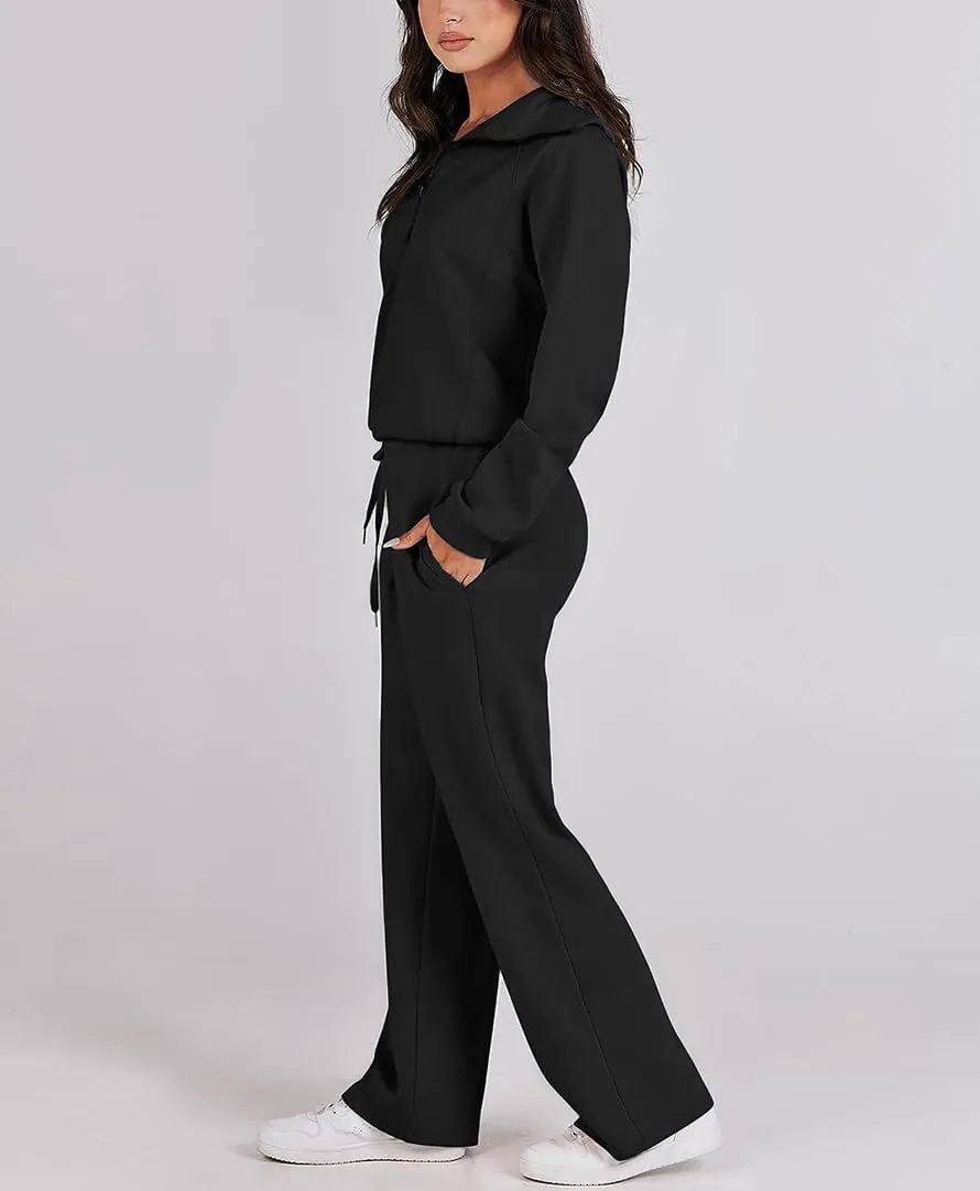 Women 2 Piece Outfits Sweatsuit Set Oversized Half Zip Sweatshirt Wide Leg Sweatpant Lounge Matching Set Tracksuit