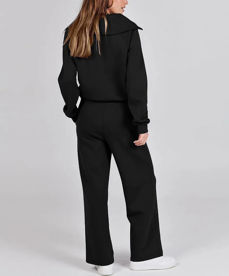 Women 2 Piece Outfits Sweatsuit Set Oversized Half Zip Sweatshirt Wide Leg Sweatpant Lounge Matching Set Tracksuit