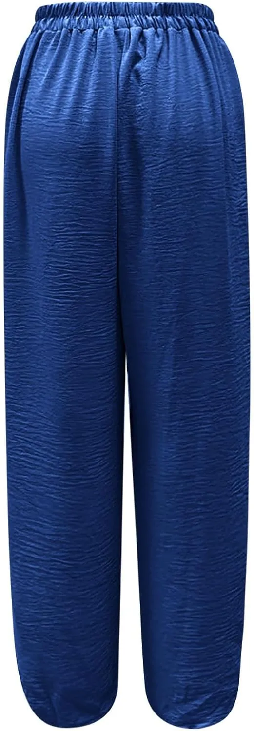Women Fashion Solid High Waist Baggy Lantern Pants Casual Loose Fit Trousers Summer Trendy Pants with Pocket Outfits