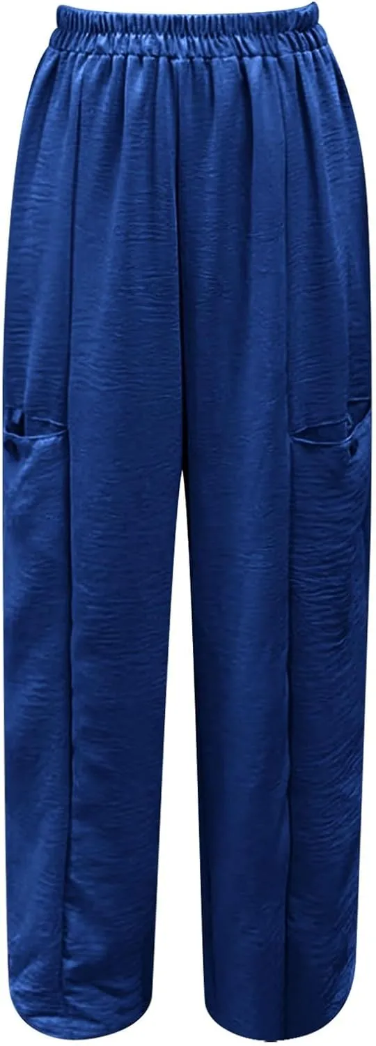 Women Fashion Solid High Waist Baggy Lantern Pants Casual Loose Fit Trousers Summer Trendy Pants with Pocket Outfits