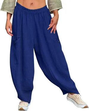 Women Fashion Solid High Waist Baggy Lantern Pants Casual Loose Fit Trousers Summer Trendy Pants with Pocket Outfits