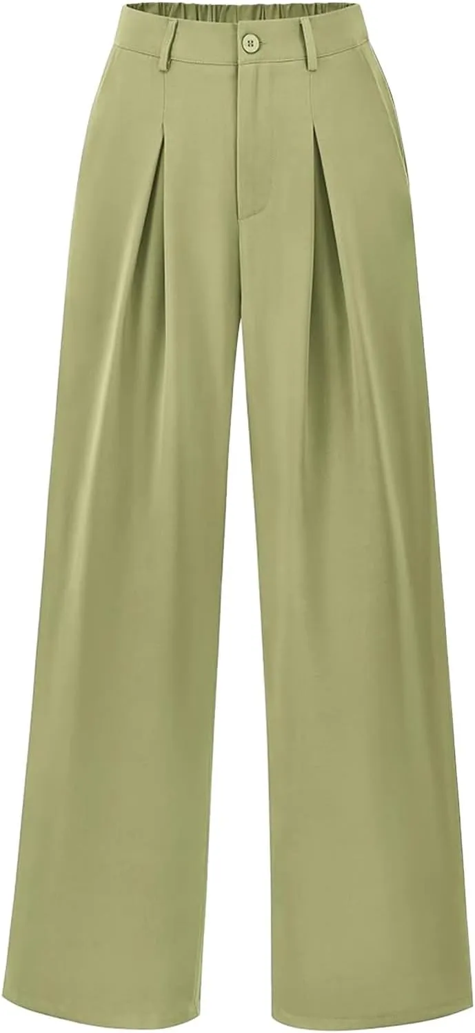 Women High Waist Palazzo Pants Casual Wide Leg Trousers Button Down Loose Work Business Suit Pant Pockets