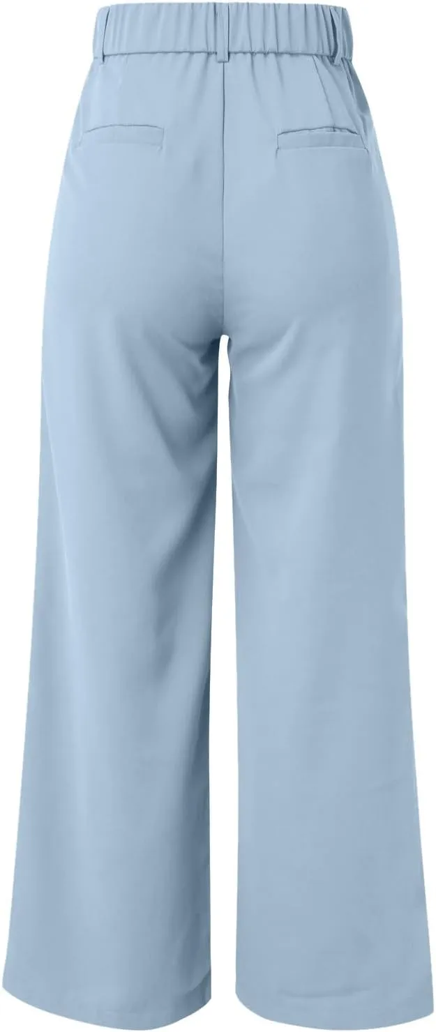 Women Linen Blend Summer Baggy Palazzo Lounge Pants Low Waist Ankle Length Slim-Fit Palazzo Lounge Pants Office