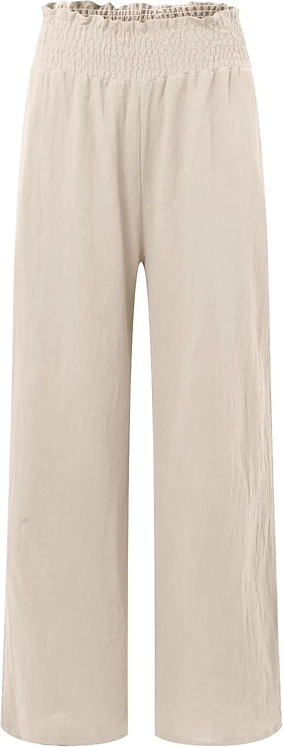 Women Linen Summer Breathable Palazzo Pants Low Waist Bootcut Slim-Fit Pants Business Work