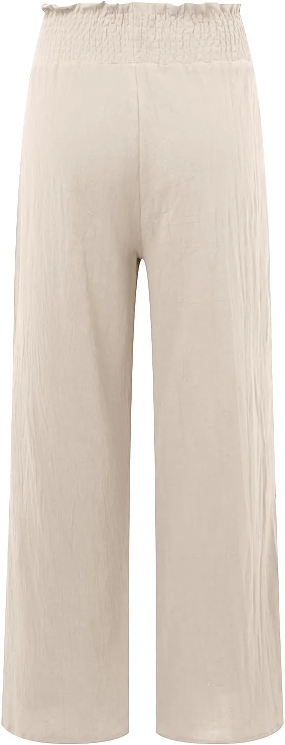 Women Linen Summer Breathable Palazzo Pants Low Waist Bootcut Slim-Fit Pants Business Work