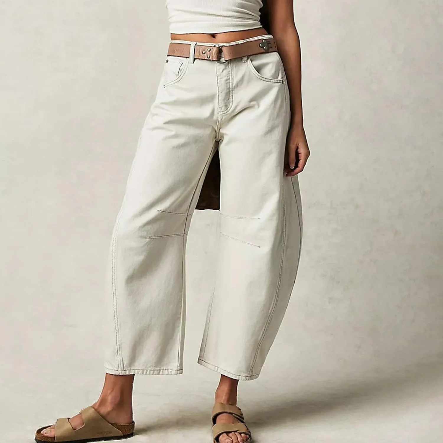 Women Linen Summer Letter Patched Palazzo Lounge Pants High Waist Stretchy Slim Fit Trousers Beach
