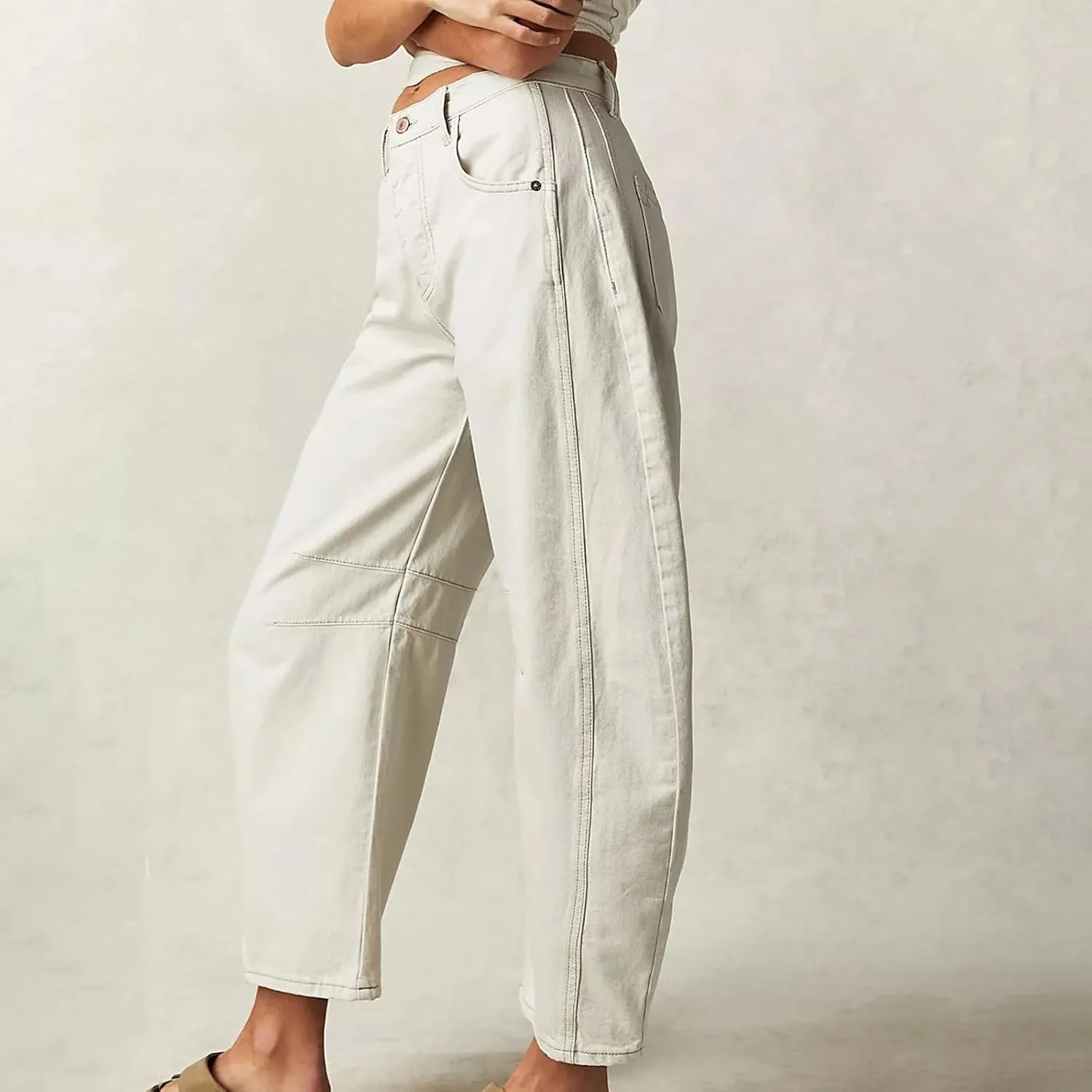 Women Linen Summer Letter Patched Palazzo Lounge Pants High Waist Stretchy Slim Fit Trousers Beach
