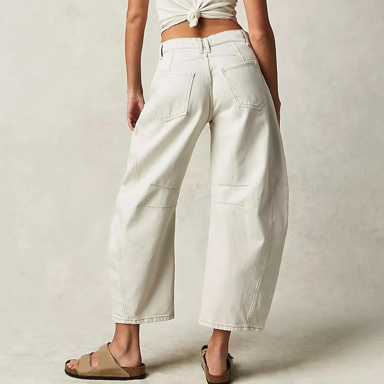 Women Linen Summer Letter Patched Palazzo Lounge Pants High Waist Stretchy Slim Fit Trousers Beach