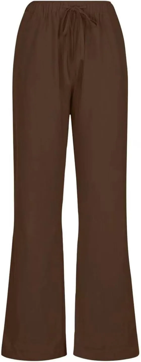 Women Linen Summer Tie Knot Palazzo Pants Low Waist Bootcut Loose Fit Trouser Trendy