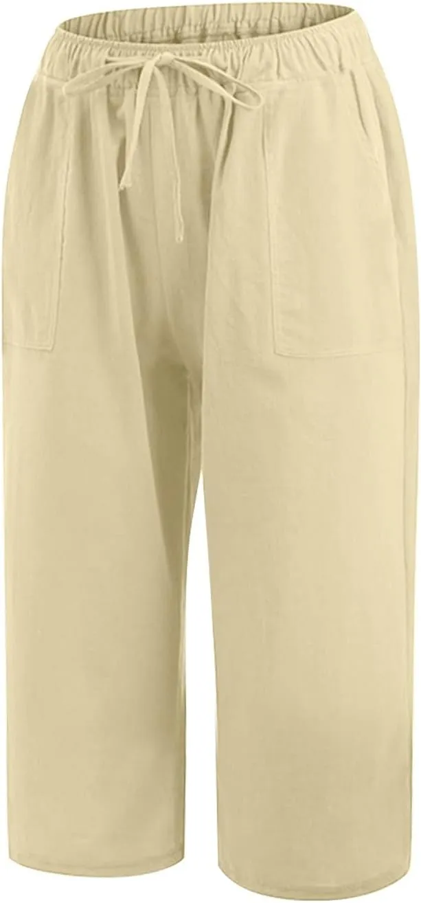 Women Linen Summer Y2K Streetwear Pants Elastic Waisted Baggy Stretchy Plus Size Trousers Travel