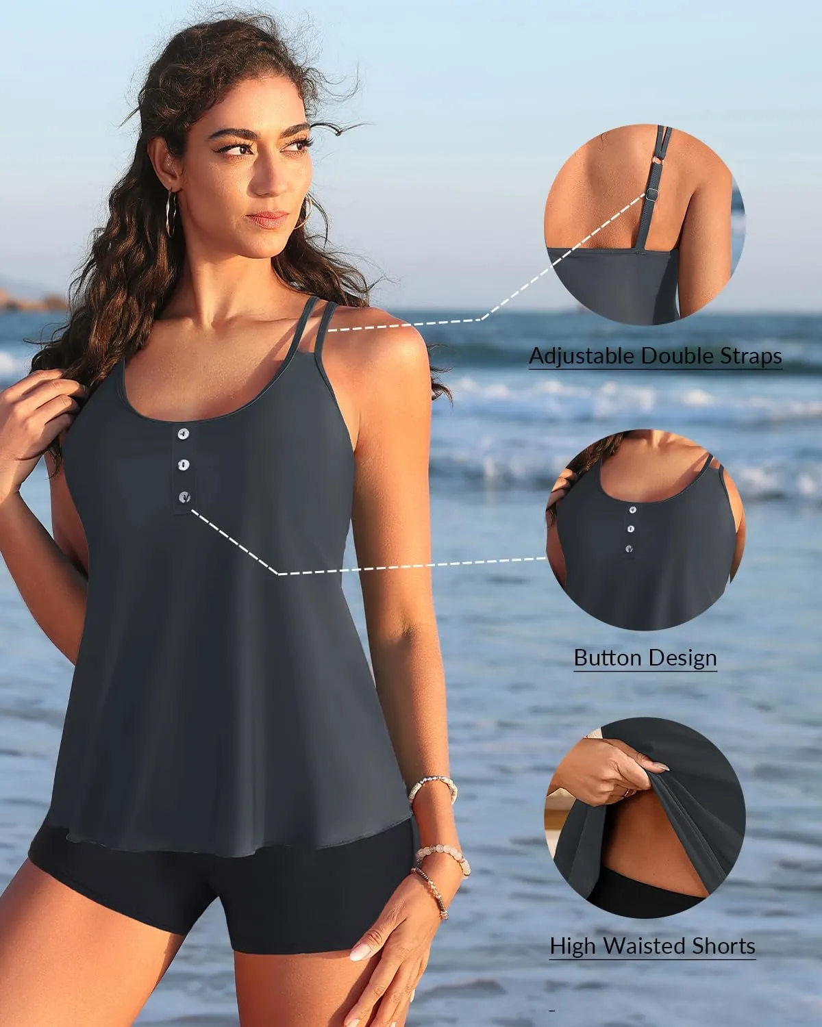 Women Tankini Swimsuit with Shorts - Flowy Two Piece Swimsuits Tummy Control Bathing Suits 2025 Swimwear