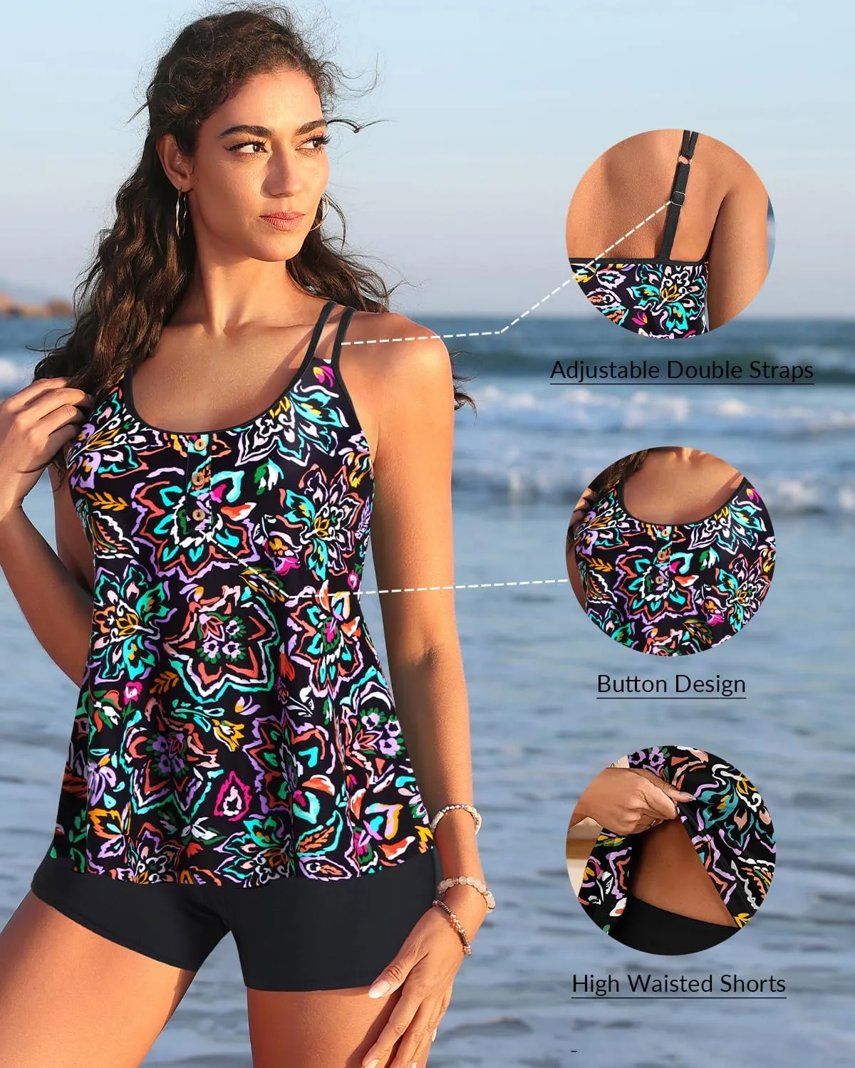 Women Tankini Swimsuit with Shorts - Flowy Two Piece Swimsuits Tummy Control Bathing Suits 2025 Swimwear