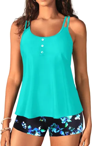Women Tankini Swimsuit with Shorts - Flowy Two Piece Swimsuits Tummy Control Bathing Suits 2025 Swimwear