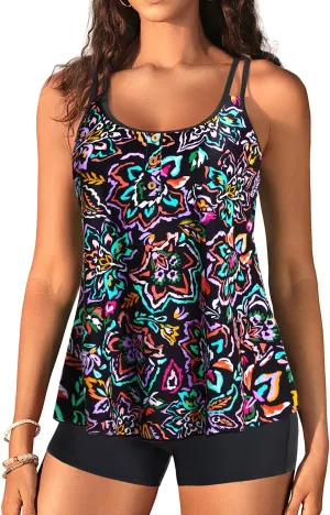 Women Tankini Swimsuit with Shorts - Flowy Two Piece Swimsuits Tummy Control Bathing Suits 2025 Swimwear