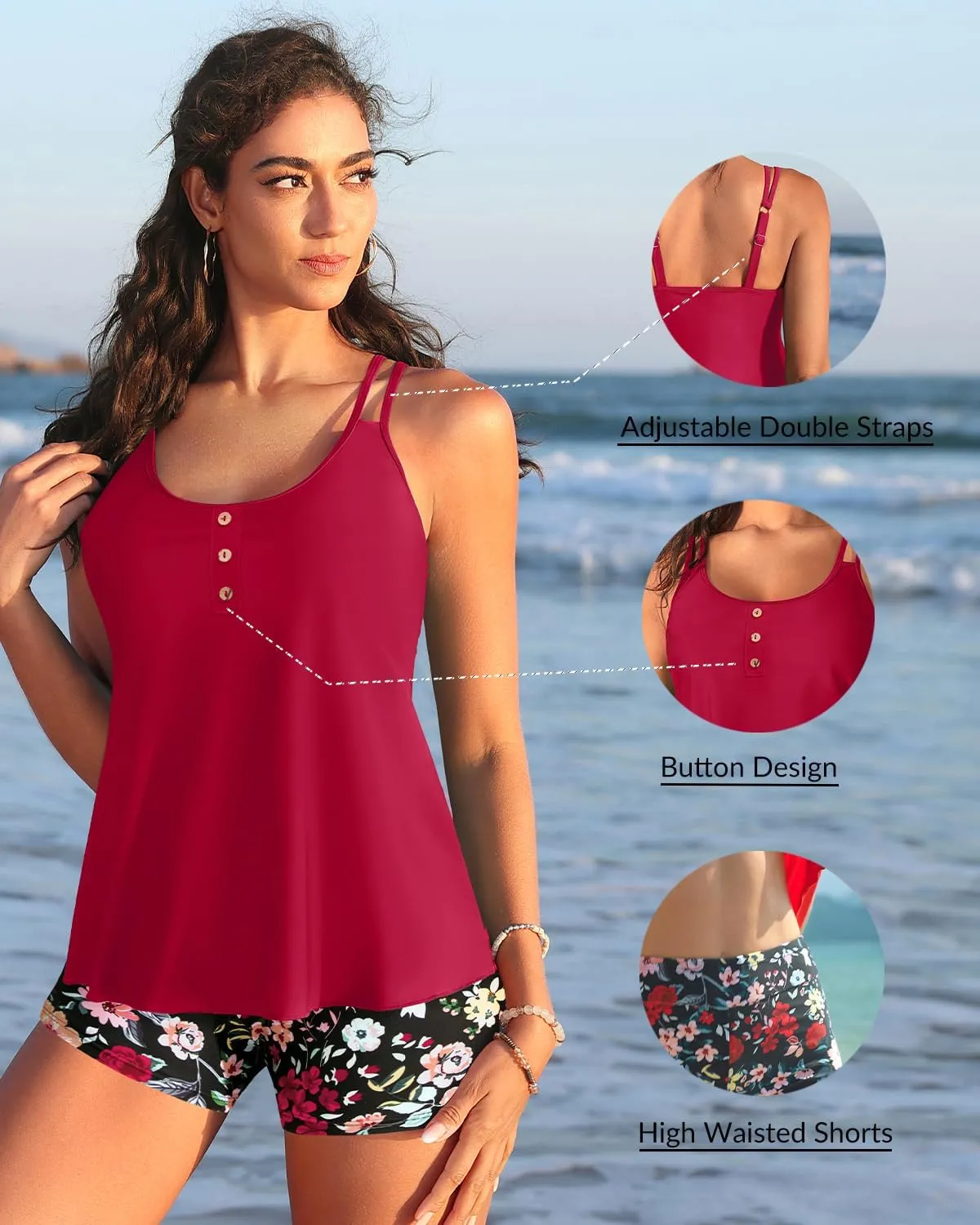 Women Tankini Swimsuit with Shorts - Flowy Two Piece Swimsuits Tummy Control Bathing Suits 2025 Swimwear