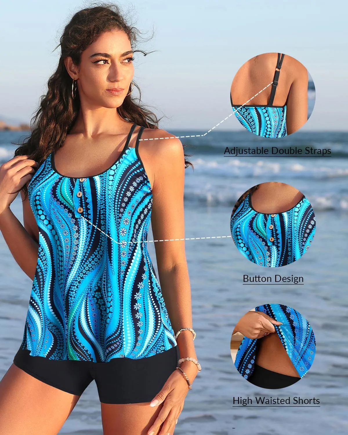 Women Tankini Swimsuit with Shorts - Flowy Two Piece Swimsuits Tummy Control Bathing Suits 2025 Swimwear