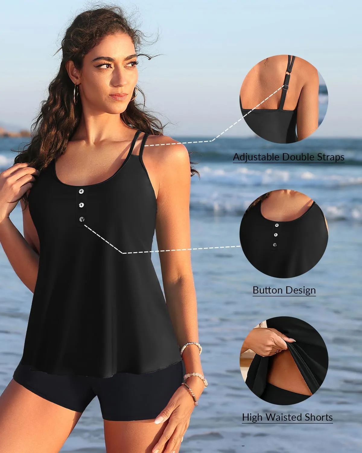 Women Tankini Swimsuit with Shorts - Flowy Two Piece Swimsuits Tummy Control Bathing Suits 2025 Swimwear