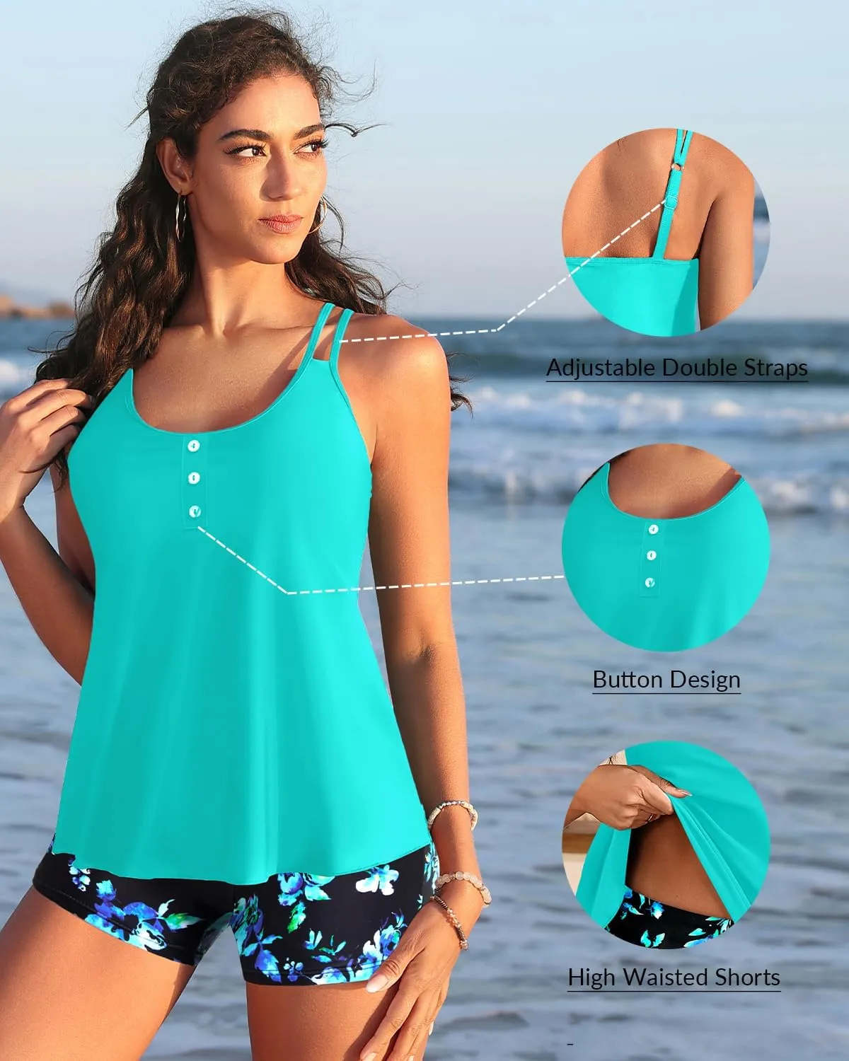 Women Tankini Swimsuit with Shorts - Flowy Two Piece Swimsuits Tummy Control Bathing Suits 2025 Swimwear
