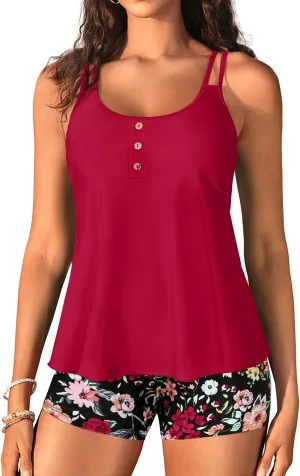 Women Tankini Swimsuit with Shorts - Flowy Two Piece Swimsuits Tummy Control Bathing Suits 2025 Swimwear