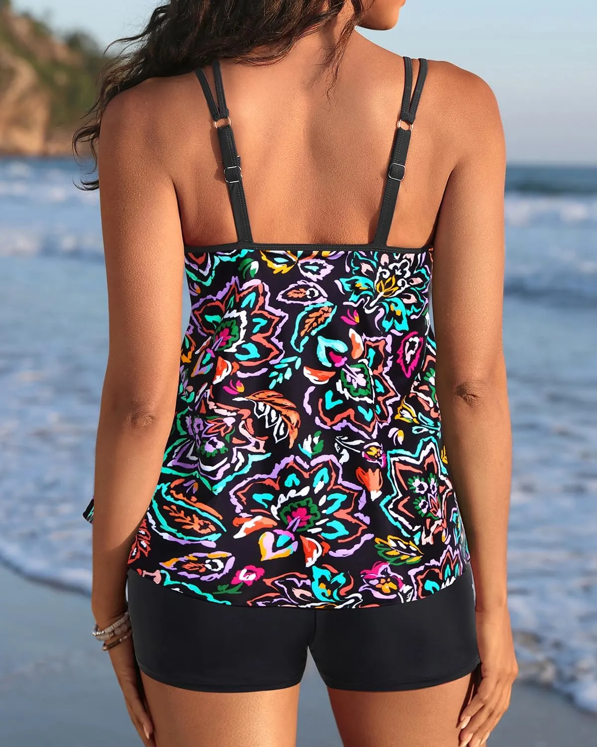 Women Tankini Swimsuit with Shorts - Flowy Two Piece Swimsuits Tummy Control Bathing Suits 2025 Swimwear
