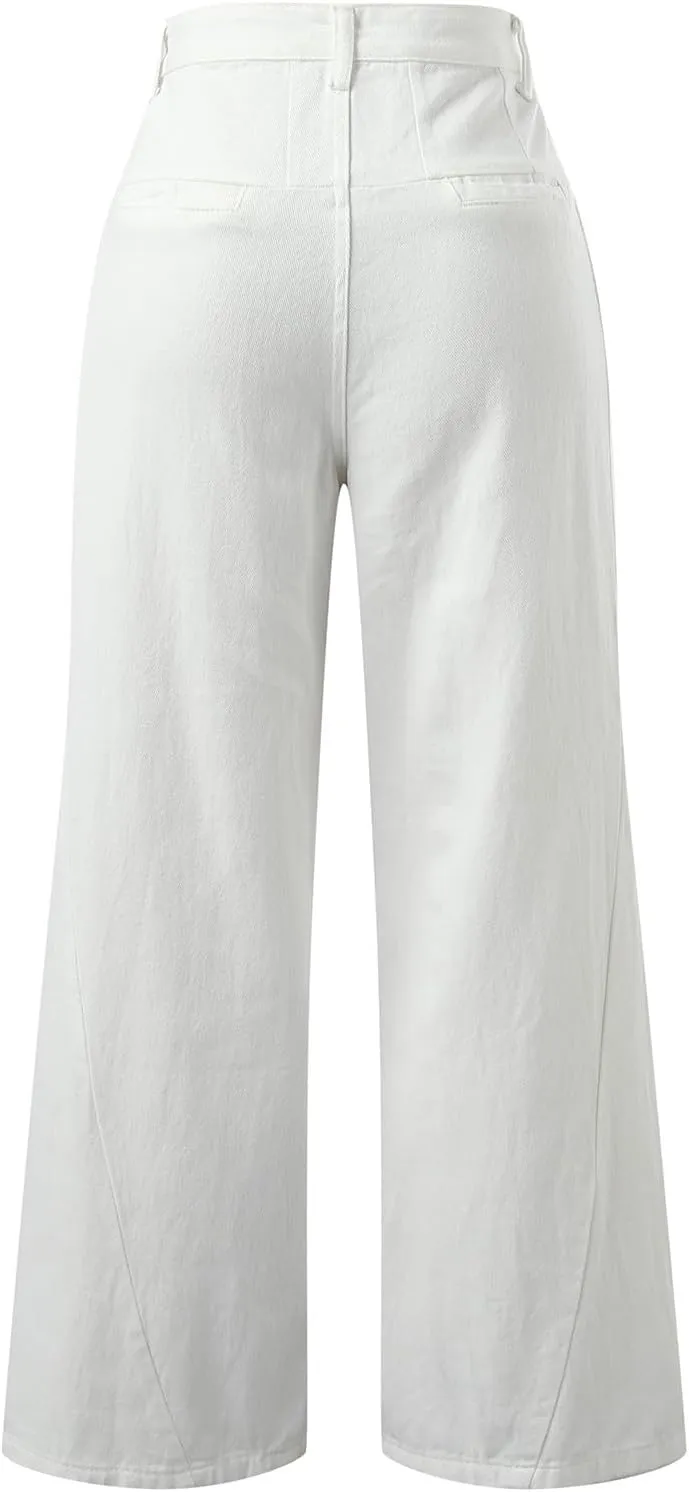 Women's Barrel Jeans Casual High Waisted Stretchy Wide Leg Pants Baggy Denim Pants