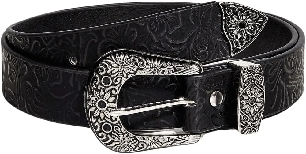 Women's Buckle Belt Cow Print Western Leather Belt Cowgirl Waist Belts