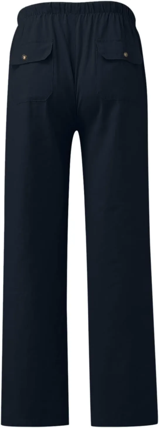 Womens Casual Linen High Waist Pants Drawstring Loose Fit Summer Pants Trousers with Side Pockets 2025