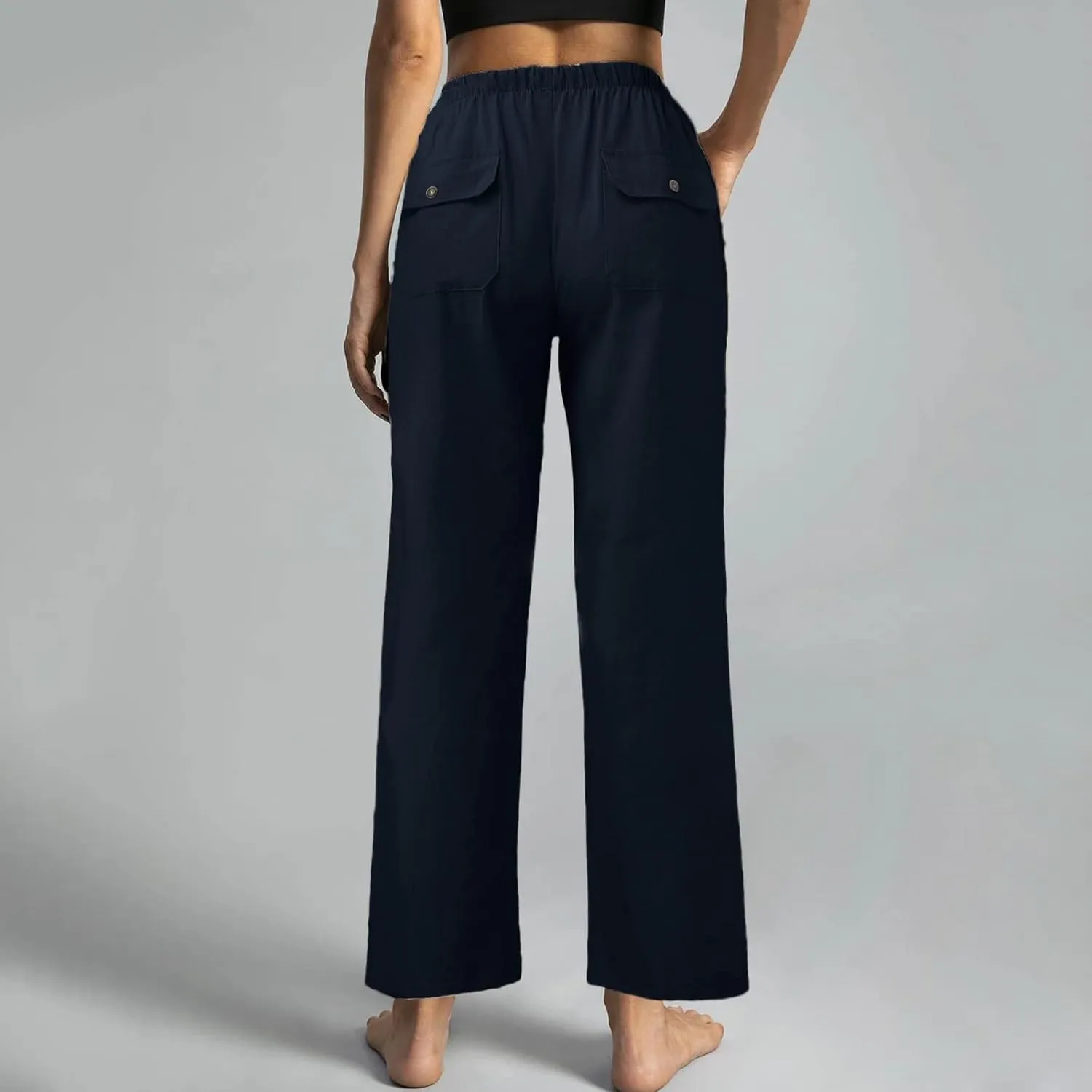 Womens Casual Linen High Waist Pants Drawstring Loose Fit Summer Pants Trousers with Side Pockets 2025