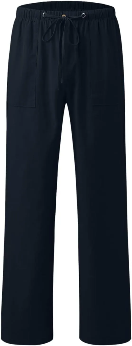 Womens Casual Linen High Waist Pants Drawstring Loose Fit Summer Pants Trousers with Side Pockets 2025
