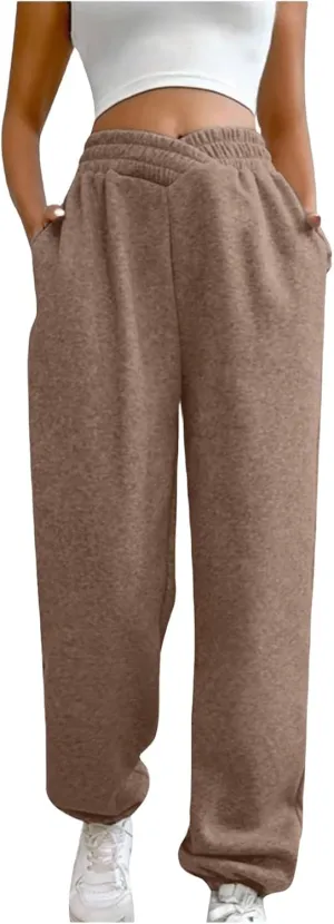 Womens Casual Pants V Crossover Waist Sweatpants Cinch Bottom Workout Trousers Baggy Y2K Jogger