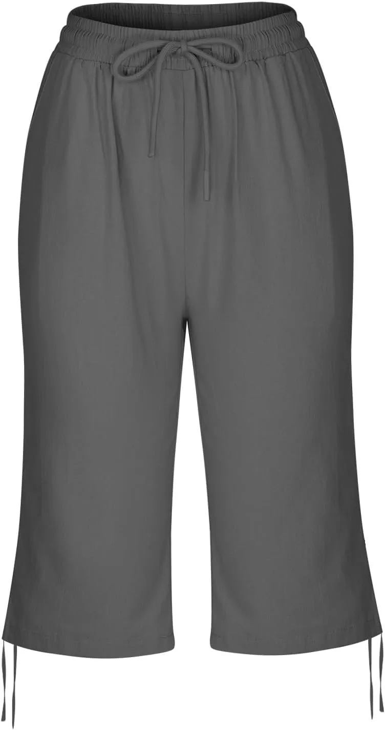 Women's Cotton Linen Summer Palazzo Pants Loose Cotton and Linen Pants Summer Drawstring Waist Wide Leg Pants