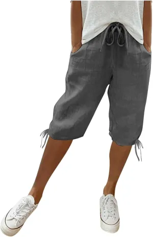 Women's Cotton Linen Summer Palazzo Pants Loose Cotton and Linen Pants Summer Drawstring Waist Wide Leg Pants