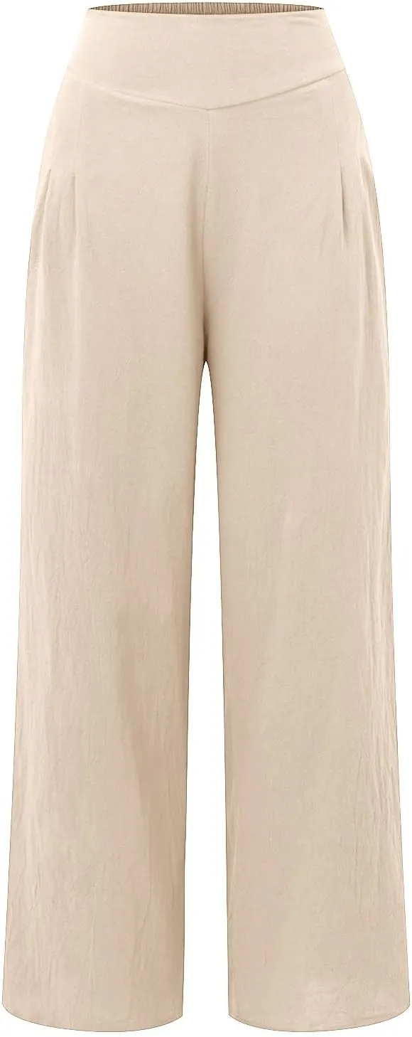 Womens Cotton Linen Summer Trendy Palazzo Pants High Waist Ankle Length Plus Size Palazzo Lounge Pants Vacation