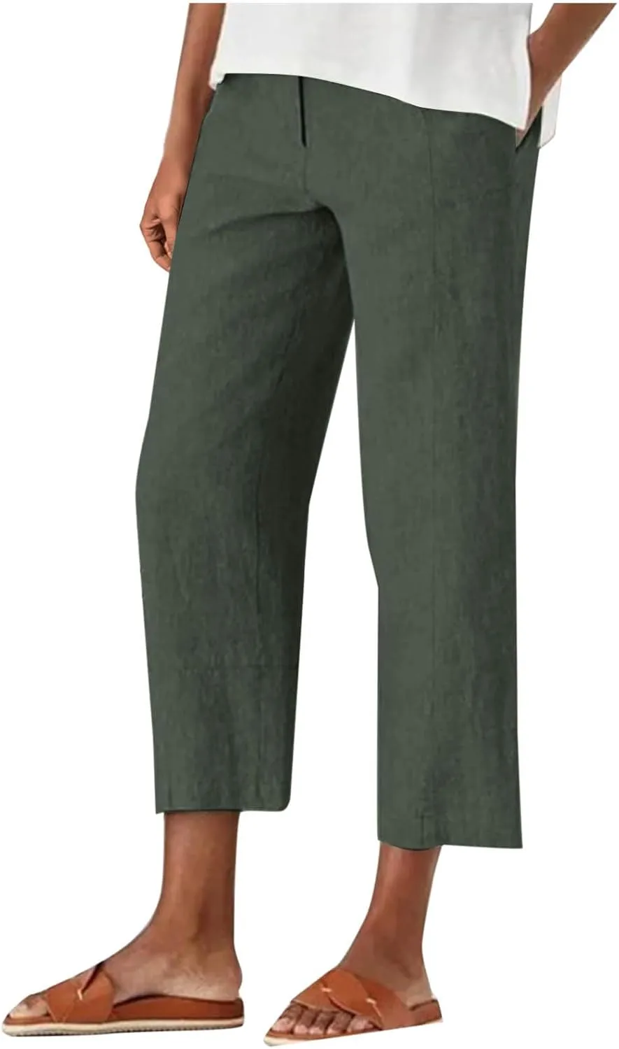 Women's Dress Capris Elegant Straight Leg Business Trousers High Waist Dressy Work Pants Summer Slacks
