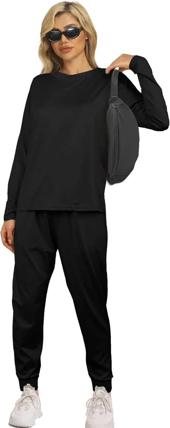 Women's Fall 2 Piece Sweatsuits Lounge Outfit Long Sleeve Crewneck Pullover Tops High Waisted Pants Set Tracksuit