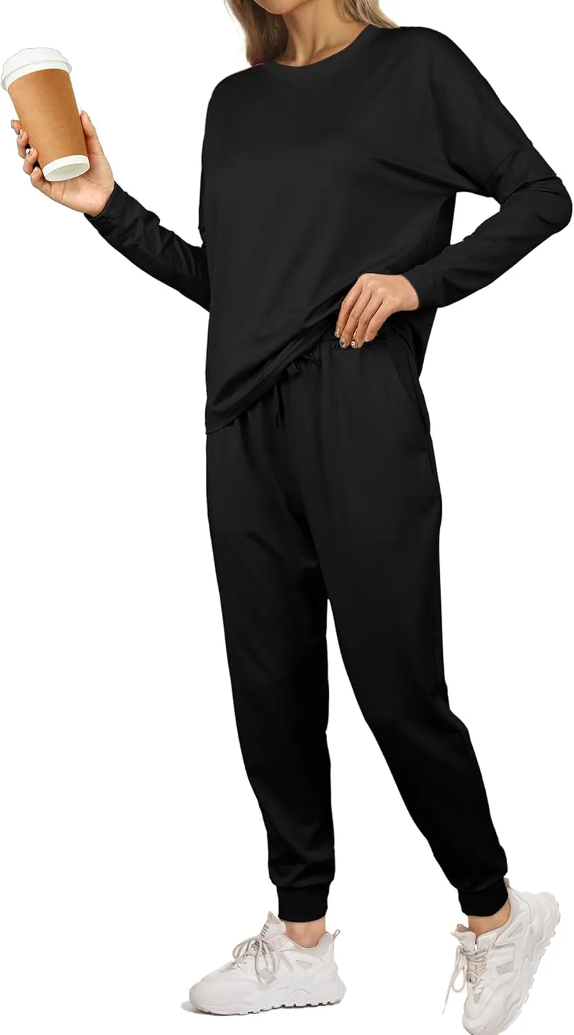 Women's Fall 2 Piece Sweatsuits Lounge Outfit Long Sleeve Crewneck Pullover Tops High Waisted Pants Set Tracksuit