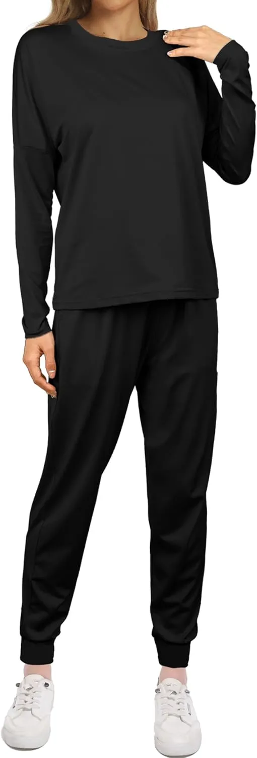 Women's Fall 2 Piece Sweatsuits Lounge Outfit Long Sleeve Crewneck Pullover Tops High Waisted Pants Set Tracksuit