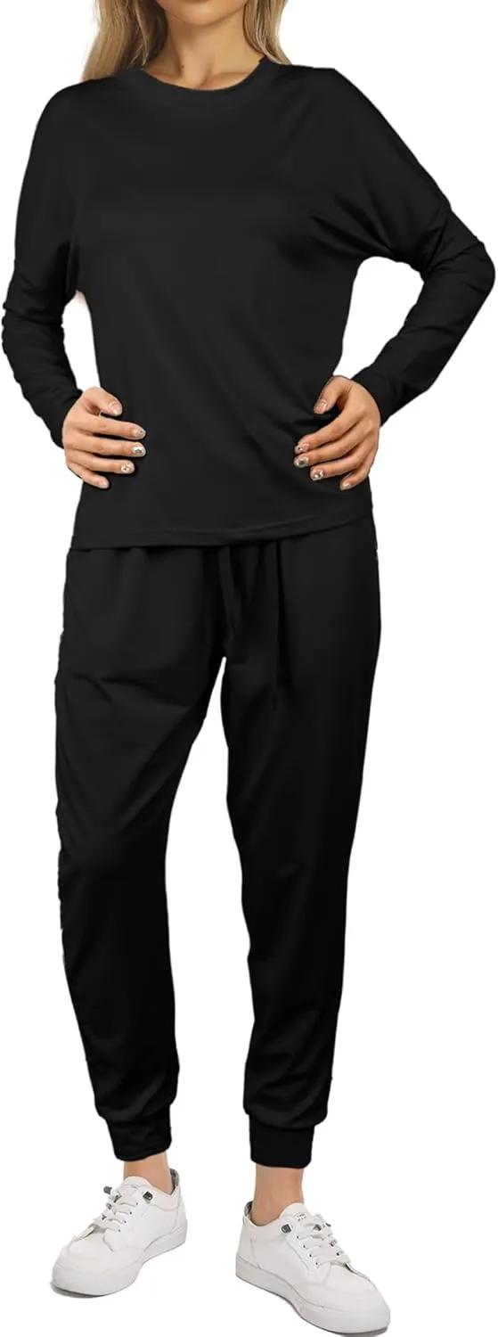 Women's Fall 2 Piece Sweatsuits Lounge Outfit Long Sleeve Crewneck Pullover Tops High Waisted Pants Set Tracksuit