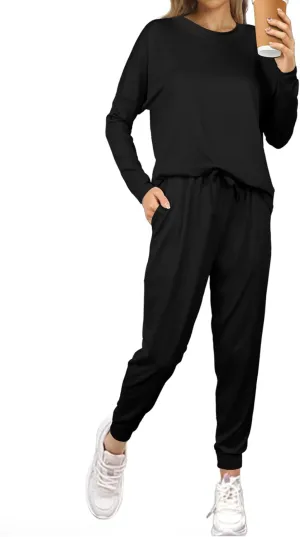 Women's Fall 2 Piece Sweatsuits Lounge Outfit Long Sleeve Crewneck Pullover Tops High Waisted Pants Set Tracksuit