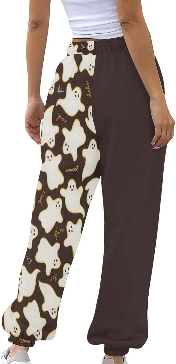 Womens Halloween Sweatpants Trendy Funny Print Drawstring Waist Wide Leg Pants Work Loose Pocket Lounge Joggers