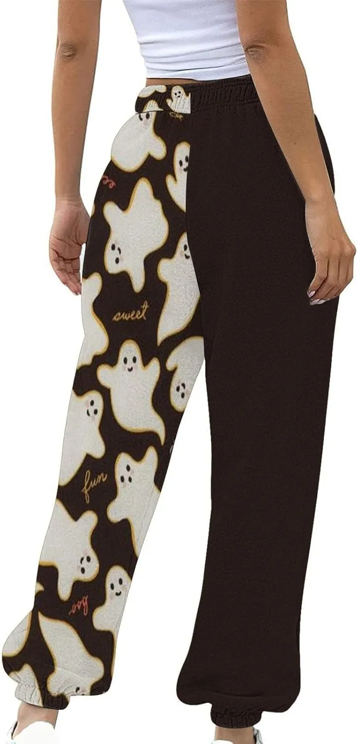 Womens Halloween Sweatpants Trendy Funny Print Drawstring Waist Wide Leg Pants Work Loose Pocket Lounge Joggers