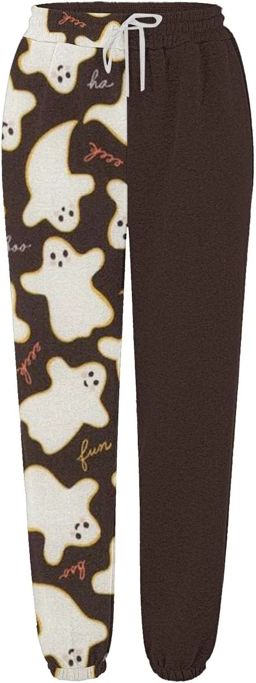 Womens Halloween Sweatpants Trendy Funny Print Drawstring Waist Wide Leg Pants Work Loose Pocket Lounge Joggers